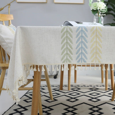 Cotton Linen Rectangular Tablecloth With Tassel Square