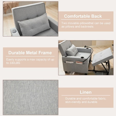 Futon Chair Bed Convertible Chair 3-in-1 Pull Out Sleeper Chair Beds