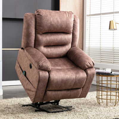 Electric Power Lift Recliner Chair Sofa With Massage And Heat For Elderly 2 Side Pockets USB Ports Single Recliner Chairs For Living Room Overstuffed Breathable Fabric Reclining