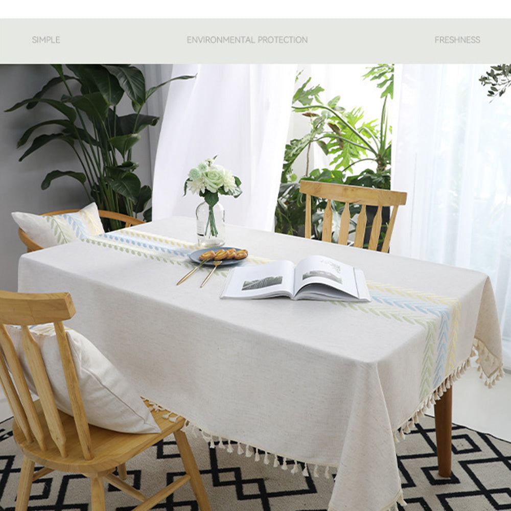 Cotton Linen Rectangular Tablecloth With Tassel Square