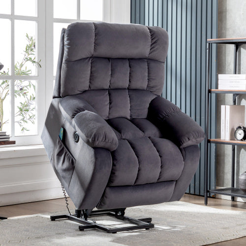 Electric Power Lift Recliner Chair Sofa With Massage And Heat For Elderly 2 Side Pockets USB Ports Single Recliner Chairs For Living Room Overstuffed Breathable Fabric Reclining