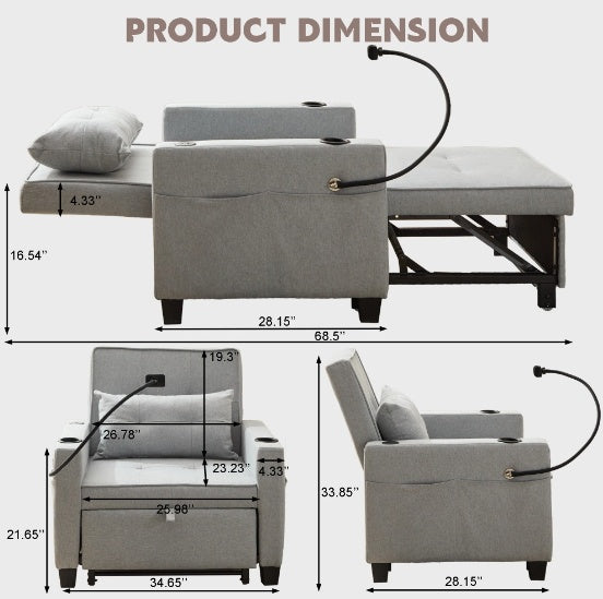 Futon Chair Bed Convertible Chair 3-in-1 Pull Out Sleeper Chair Beds