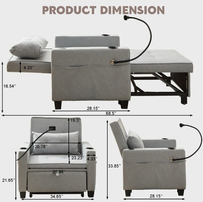 Futon Chair Bed Convertible Chair 3-in-1 Pull Out Sleeper Chair Beds