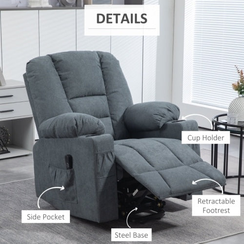 HOMCOM Oversized Riser And Recliner Chairs For The Elderly, Fabric Upholstered Lift Chair For Living Room With Remote Control, Side Pockets, Cup Holder, Grey