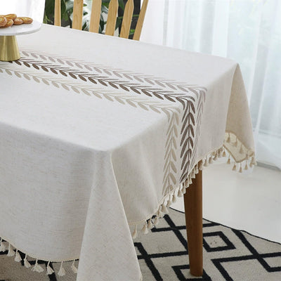 Cotton Linen Rectangular Tablecloth With Tassel Square