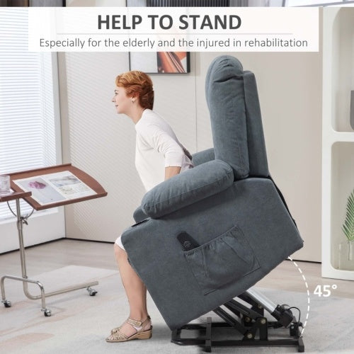 HOMCOM Oversized Riser And Recliner Chairs For The Elderly, Fabric Upholstered Lift Chair For Living Room With Remote Control, Side Pockets, Cup Holder, Grey