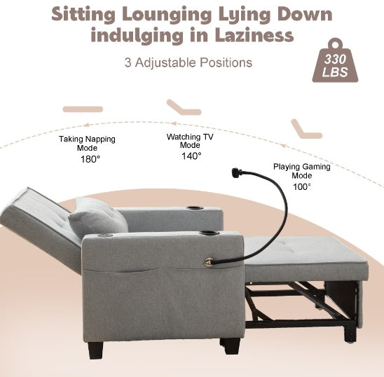 Futon Chair Bed Convertible Chair 3-in-1 Pull Out Sleeper Chair Beds