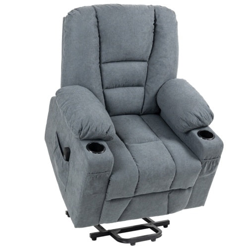 HOMCOM Oversized Riser And Recliner Chairs For The Elderly, Fabric Upholstered Lift Chair For Living Room With Remote Control, Side Pockets, Cup Holder, Grey