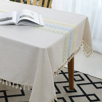 Cotton Linen Rectangular Tablecloth With Tassel Square